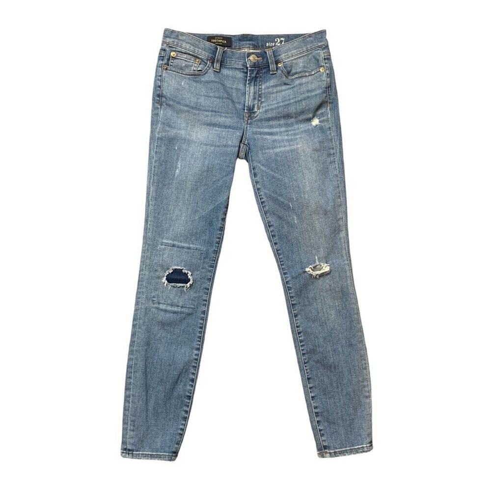 J Crew Jeans Womens 27 Denim Toothpick Skinny Distressed Patch Mid Rise Stretch